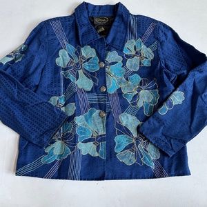 Vintage Art to Wear Alex Kim Blue Floral Appliqué Jacket